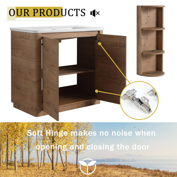 English Elm 36'' Freestanding Bathroom Vanity With Ceramic Sink, Soft-Close Doors & Stylish Storage Solutions W999S00403