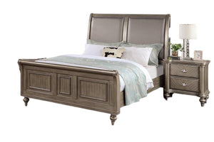 English Elm Modern Glam Eastern King Bed Faux Leather Headboard with Antique Silver Trim Accents B011S02104