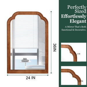 English Elm Yellowish Brown Decorative Mirror 24" X 36" - Solid Wood Rounded Corner Accent For Any Room W2203P389100-GIGA