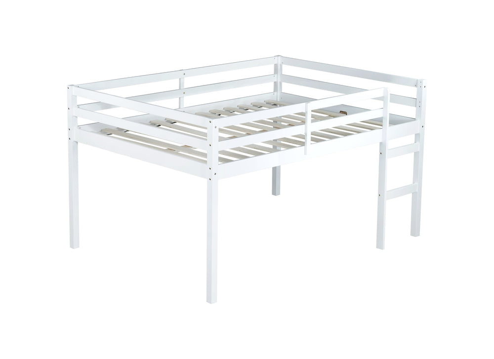 English Elm Full Rubber Wood Loft Bed with Ladder and Under-Bed Storage Space, Sturdy Minimalist Design for Comfort White W504P283526