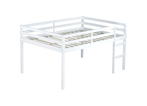 English Elm Full Rubber Wood Loft Bed with Ladder and Under-Bed Storage Space, Sturdy Minimalist Design for Comfort White W504P283526