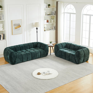 English Elm Chenille Cloud Sofa Quilted Checkered Seat Pure Foam Deep Cushion Contemporary Living Room Green W834S00639