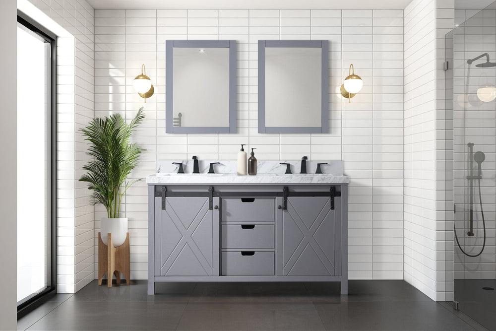English Elm Dark Grey Double Bath Vanity With Carrara Marble Countertop - Stylish 60" Design & Ample Storage Options B2731P260042