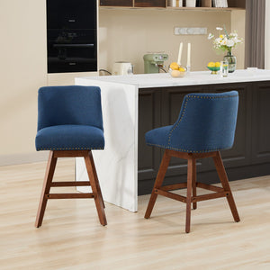 English Elm Counter Curved Back Swivel Barstool with Thick Cushioned Seat, 360° Rotation, Durable Rubberwood Frame, Supports 300 lbs Blue W1143P237897