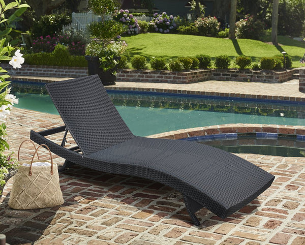 English Elm Delarie Outdoor Adjustable Wicker Chaise Lounge Chair - Black Aluminum Frame, UV/Water Resistant, Ergonomic Comfort 78" B2736P354344