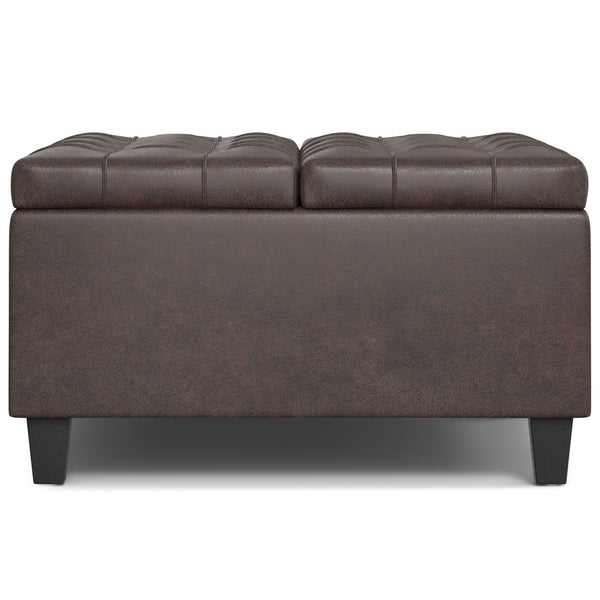 English Elm Harrison Distressed Brown Square Storage Ottoman Coffee Table with Lift-Top, Tufted Vegan Leather (30") B136P254724