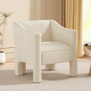 English Elm Modern Barrel Accent Chair Chenille Upholstered Wraparound Armchair for Any Room Beige N763P336531A