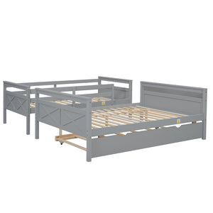 English Elm Twin Pine-over-Full Bunk Bed with Attached Ladder, Trundle & Full-Length Guardrail for Space-Saving Rooms Gray SM000208AAE-1