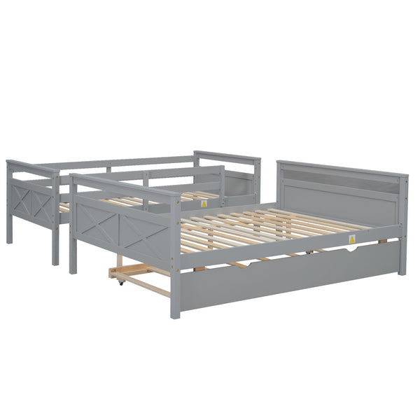 English Elm Twin Pine-over-Full Bunk Bed with Attached Ladder, Trundle & Full-Length Guardrail for Space-Saving Rooms Gray SM000208AAE-1