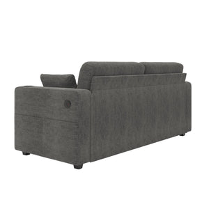 English Elm Sofas for Living Room Chenille Three Seat Couch with Usb Charging Storage and Cup Holder Gray W395S00143
