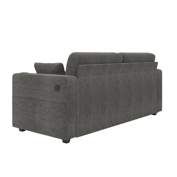 English Elm Sofas for Living Room Chenille Three Seat Couch with Usb Charging Storage and Cup Holder Gray W395S00143