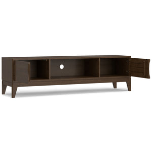 English Elm Harper 72" Low TV Media Stand in Walnut Brown – Solid Rubberwood, Mid-Century Design, Cord Management, Fits TVs to 80" B136P203483