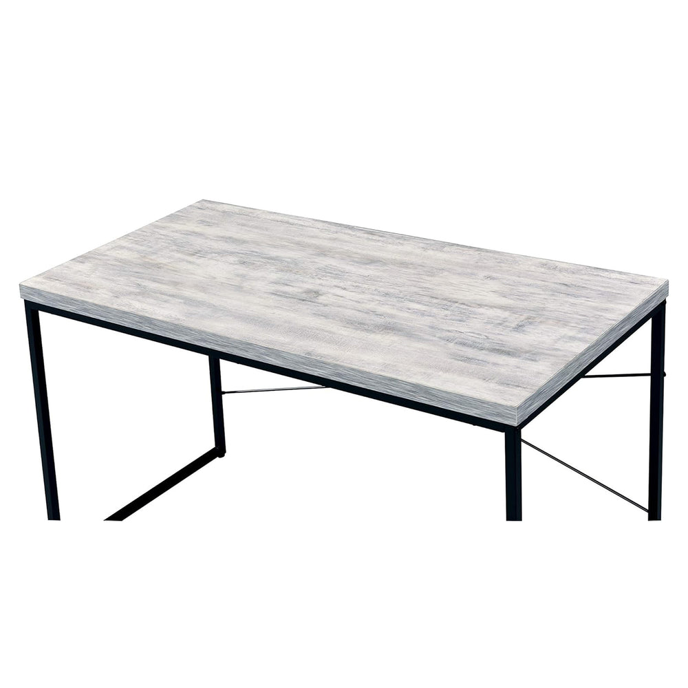 English Elm Faux Rectangular Writing Desk with Faux Concrete Top, Sleek Metal Base for Ergonomic, Organized Workspaces Antique White,Black B016P311345