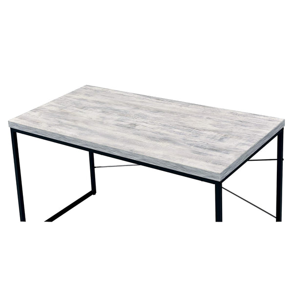 English Elm Faux Rectangular Writing Desk with Faux Concrete Top, Sleek Metal Base for Ergonomic, Organized Workspaces Antique White,Black B016P311345