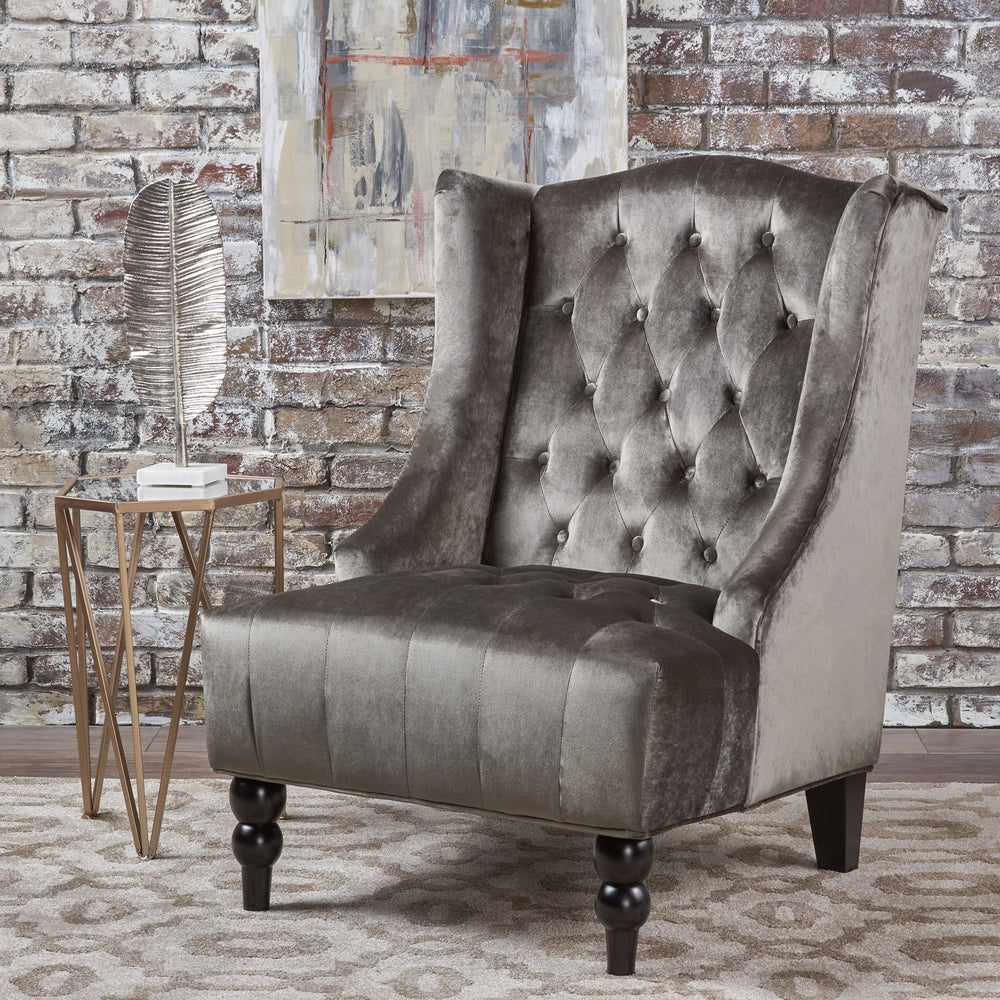 English Elm Toddman Wingback Club Chair Tufted Diamond Stitching Birch Legs Reading Nook Accent 55038.00NVLT