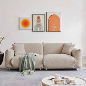 English Elm Oversized Sherpa Three Seat Sofa Solid Wood Frame Tapered Metal Legs with Throw Pillows W3817S00003