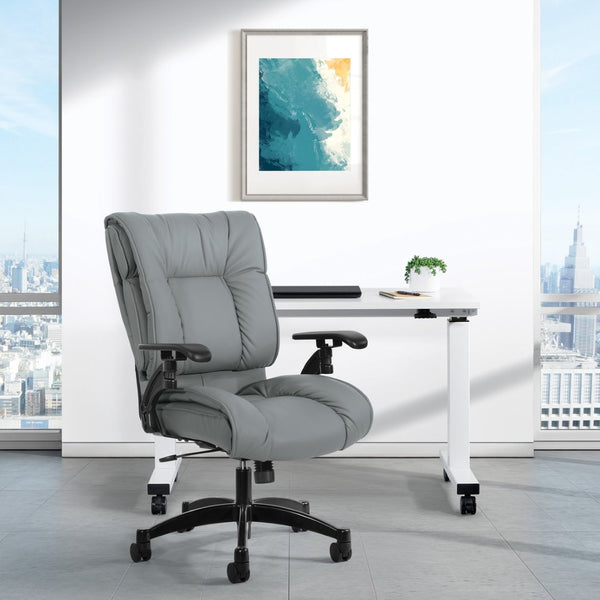OSP Home Furnishings Leather Executive Conference Chair with Lumbar Support Pillow Top Ergonomic Seating 9333E-EC42
