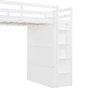 English Elm Twin Loft Bed with Built-in Desk Wardrobe and Drawers Solid Pine Space Saver White LT000301AAK-2