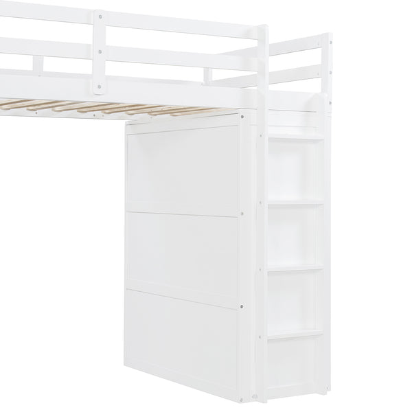 English Elm Twin Loft Bed with Built-in Desk Wardrobe and Drawers Solid Pine Space Saver White LT000301AAK-2