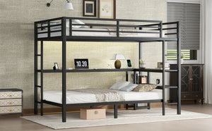 English Elm Full Over Twin Bunk Bed With Integrated Desk, Led Lighting & Usb Ports, Versatile Black Metal Design W1580S00127
