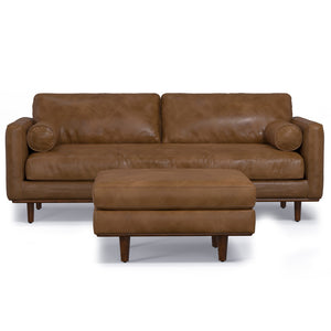 English Elm Morrison 89-Inch Sofa And Ottoman Set - Mid-Century Modern Comfort In Caramel Brown Leather Design B136P199275