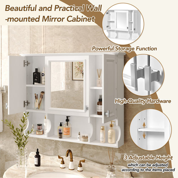 English Elm 35'' Modern Wall-Mounted Medicine Cabinet with Mirror, Hidden Storage and Open Shelves for Bath White N710P209443K
