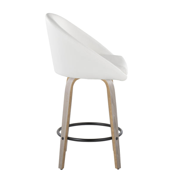 English Elm Fixed-height Swivel Counter Stools with Faux Leather Seats and Chrome Footrest Set of 2 White B202S01839