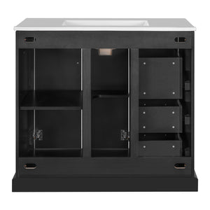 English Elm 36" Modern Bathroom Vanity with Ceramic Sink, Soft-Close Doors, 3 Drawers & Ample Storage for Small Baths Black N729P280194B