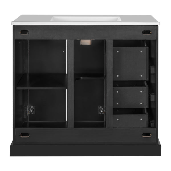 English Elm 36" Modern Bathroom Vanity with Ceramic Sink, Soft-Close Doors, 3 Drawers & Ample Storage for Small Baths Black N729P280194B