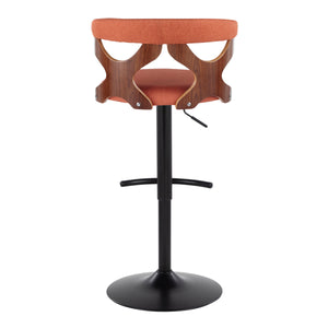 English Elm Gardenia Adjustable Barstools Set Of 2 - Contemporary Black Metal, Walnut Accents & Vibrant Orange Upholstery B202S00856