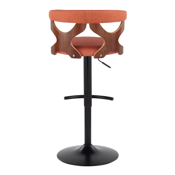 English Elm Gardenia Adjustable Barstools Set Of 2 - Contemporary Black Metal, Walnut Accents & Vibrant Orange Upholstery B202S00856