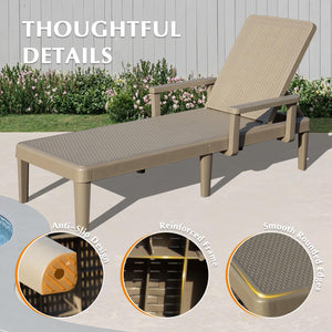 English Elm Pool Chaise Lounge Set of Two Resin Reclining Chairs for Patio Deck Garden Use Khaki W1859P477630