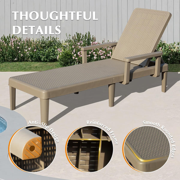 English Elm Pool Chaise Lounge Set of Two Resin Reclining Chairs for Patio Deck Garden Use Khaki W1859P477630