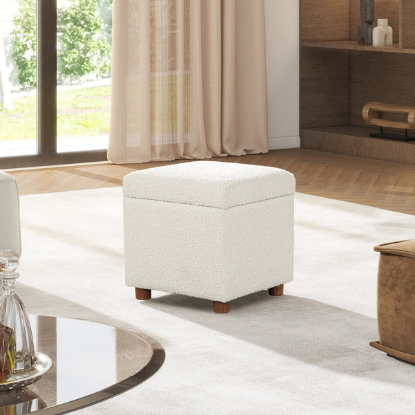 English Elm Jennifer Taylor Home - Ivory 18" Boucle Storage Cube Ottoman with Hinged Lid, Plush Sherpa Texture, Durable Kiln-Dried Frame B2719P238156