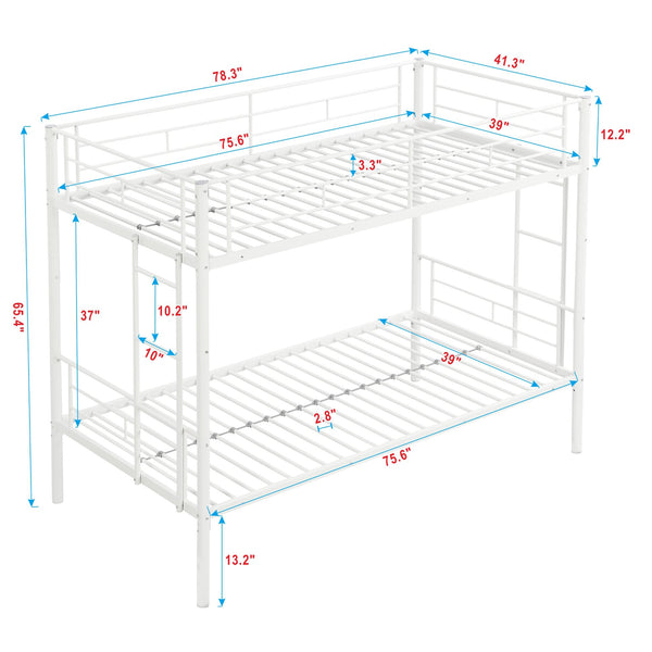 English Elm Metal Bunk Bed with Trundle Steel Frame Kids Sleepover Triple Sleeper White W311P145359