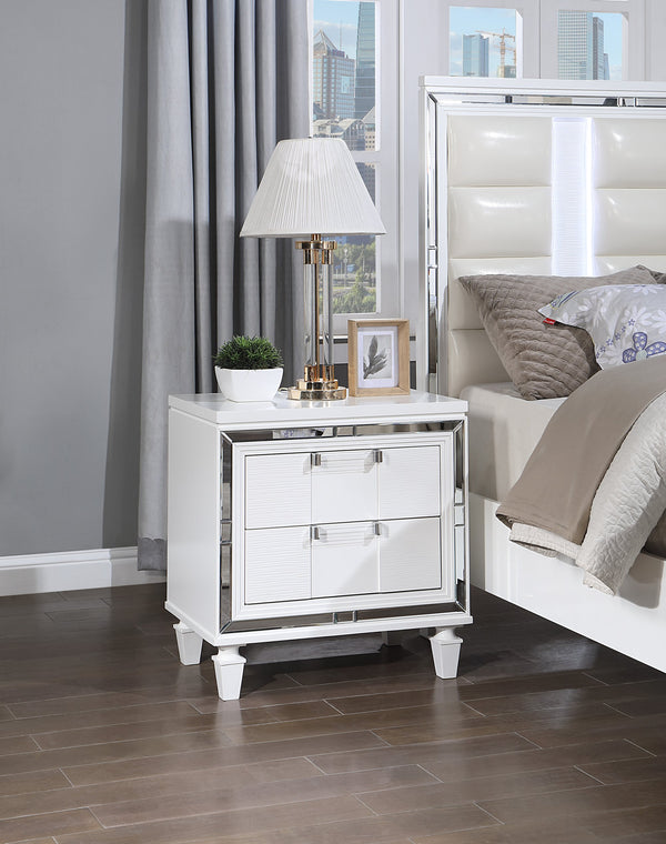English Elm Genoa Art Deco Nightstand with Embossed Drawer Fronts Mirror Trim and Chrome Acrylic Pulls B078P497939