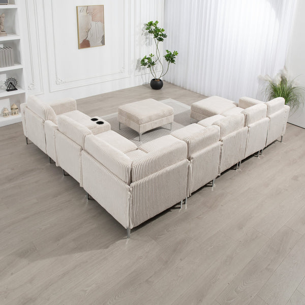 English Elm Convertible Sectional Sofa With Storage Ottoman, Cupholders & Usb Ports - Modern Comfort For Living Spaces W3098S00034