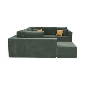 English Elm Full Corduroy Upholstered U-shaped Sectional Sofa with Moveable Ottoman Zero Assembly Dark Green B2748S00054