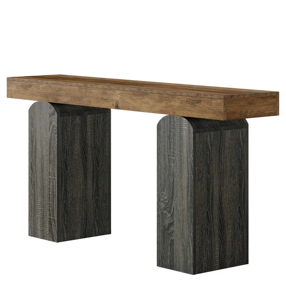 English Elm Practical Geometric Console Table with Matte Black Wood Grain Finish for Entryway or Sofa T3971P456606