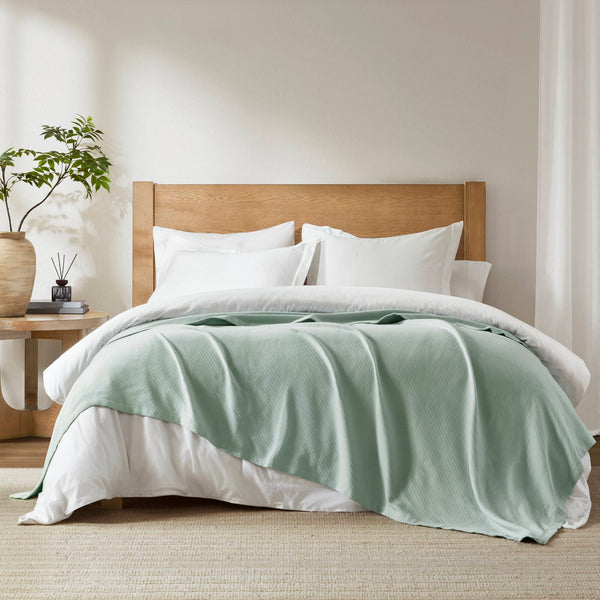 JLA Home Madison Park - Blanket — Luxurious Liquid Cotton Throw, Ultra-Soft, OEKO‑TEX Certified, Breathable, Low-Pill Comfort Seafoam BL51N-0737