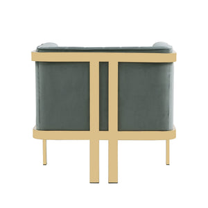 English Elm Paramount Velvet Lounge Chair with Polished Brass Stainless Steel Frame, Plush High-Density Comfort Warm Grey B365P397974