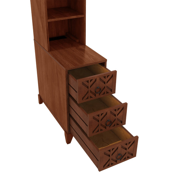 English Elm End Table With 3 Drawers & 2 Open Shelves - Stylish Walnut Corner Table With Power Outlet & Usb Ports W2593P289146