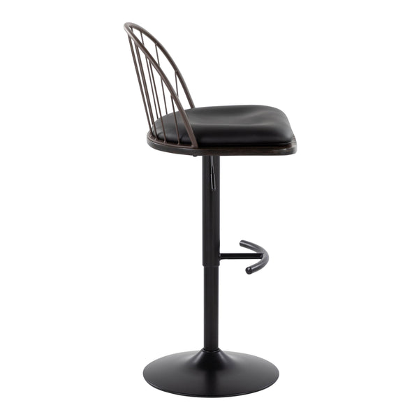 English Elm Adjustable Swivel Barstools Farmhouse Spindle Back Faux Leather Seat Set of 2 B202S01002