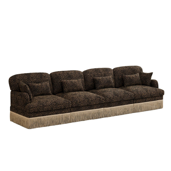 English Elm 131" Chenille Leopard Sectional Sofa Modular 4 Seat Deep Cushion Tassel Trim Brown W5656S00016