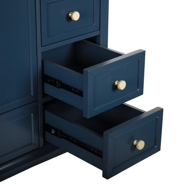English Elm 35.6" Freestanding Bathroom Vanity with Roman Column Base and Ceramic Integrated Sink Blue W1801S00002