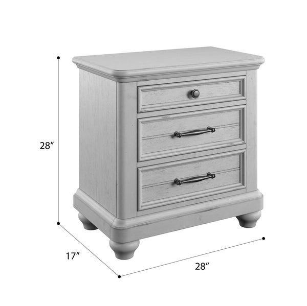 English Elm Wallace & Bay - Gray 3-Drawer Nightstand with USB Ports — Coastal Farmhouse Solid Wood Accent Table, Easy-Care Finish B2709P212316