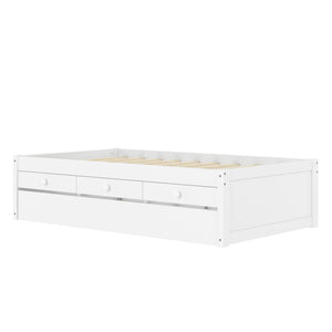 English Elm Twin Triple Metal Bunk Bed Matte Powder Coated Frame with Full Safety Guardrails White W1580S00385