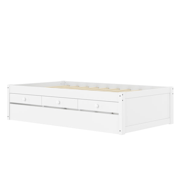 English Elm Twin Triple Metal Bunk Bed Matte Powder Coated Frame with Full Safety Guardrails White W1580S00385