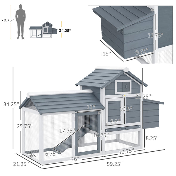 English Elm Pawhut Solid Fir Backyard Chicken Coop with Nesting Box Run and Sliding Tray White W2225P229286