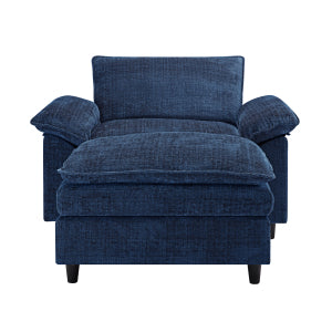 English Elm Accent Chair With Ottoman - Luxurious Chenille Oversized Sofa For Living Room, Bedroom, Office, Blue W2100S00175